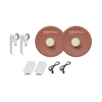 NetPoint Kit de 2 radios C5X con antenas NPPROS2PACK (27 dBi), rango de frecuencia extendida (4.9 a 6.4 GHz), incluye inyector POE y cable de alimentación MOD: C5X-NPPRO-KIT