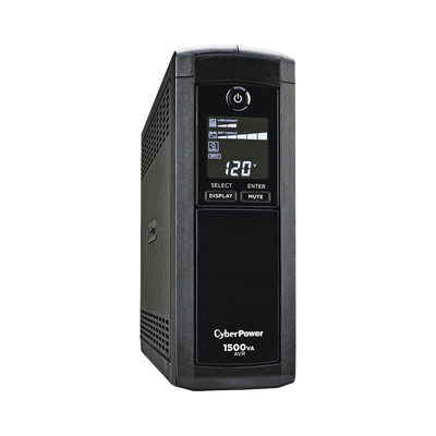 CYBERPOWER UPS de 1500 VA/900 W, Topología Línea Interactiva, Entrada 120 Vca NEMA 5-15P, Tipo Mini Torre, Con 12 Tomas NEMA 5-15R MOD: CP1500AVRLCD