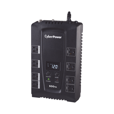 CYBERPOWER UPS de 600 VA/340 W, Topología Standby, Entrada 120 Vca NEMA 5-15P, Tipo Gabinete Compacto, Con 8 Tomas NEMA 5-15R MOD: CP600LCD