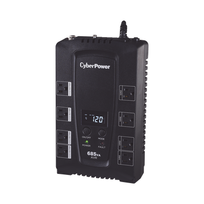 CYBERPOWER UPS de 685 VA/390 W, Topología Línea Interactiva, Entrada 120 Vca NEMA 5-15P, Tipo Gabinete Compacto, Con 8 Tomas NEMA 5-15R MOD: CP685AVRLCD