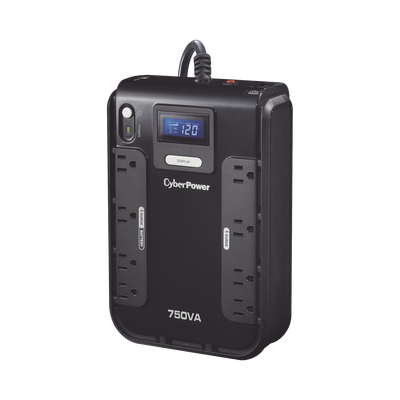 CYBERPOWER UPS de 750 VA/420 W, Topología Standby, Entrada 120 Vca NEMA 5-15P, Tipo Gabinete Compacto, Con 8 Tomas NEMA 5-15R MOD: CP750LCD