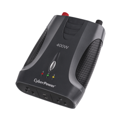 CYBERPOWER Inversor Portátil de 400 Watts, 12 Vcc de Entrada y 120 Vac de Salida, Con 2 Contactos NEMA 5-15R y 1 puerto USB de Carga MOD: CPS400AI