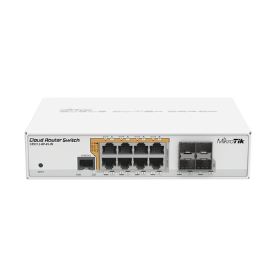MIKROTIK Cloud Router Switch Administrable L3, 8 puertos 10/100/1000 Mbps c/PoE Pasivo ó 802.3af/at, 4 Puertos SFP MOD: CRS112-8P-4S-IN