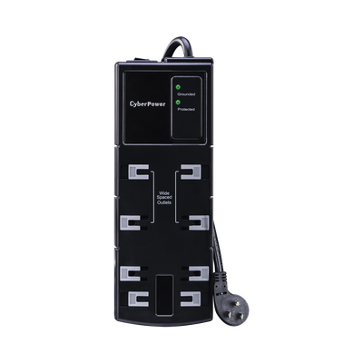 CYBERPOWER Multicontacto Con Supresor de Picos, Voltaje de Entrada 125 Vca NEMA 5-15P, Con 8 Salidas NEMA 5-15R, 1800 Joules MOD: CSB806