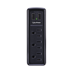 CYBERPOWER Multicontacto con Supresor de Picos de Pared, Voltaje de Entrada 125 Vca NEMA 5-15P, Con 3 Salidas NEMA 5-15R, 2 Puertos de Carga USB, 918 Joules MOD: CSP300WU