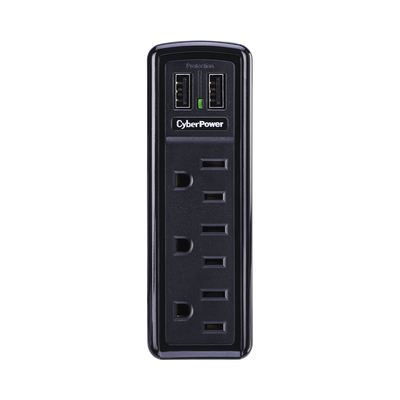 CYBERPOWER Multicontacto con Supresor de Picos de Pared, Voltaje de Entrada 125 Vca NEMA 5-15P, Con 3 Salidas NEMA 5-15R, 2 Puertos de Carga USB, 918 Joules MOD: CSP300WU