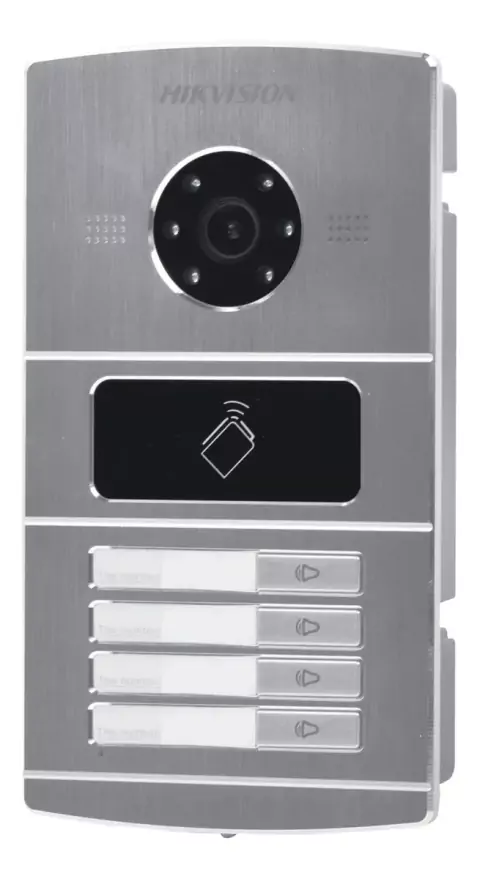 Frente de Calle IP 1.3 Megapixel / Lector de Tarjetas MIFARE para Función de Acceso / Metal / Sistema de 4 Apartamentos MOD: DS-KV8402-IM