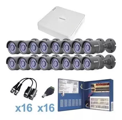 Sistema TURBO HD720p, Incluye DVR 16ch / 16 cámaras balas (interior - exterior 3.6 mm) / Transceptores / Conectores / Fuente de poder profesional | KESTXLT16B