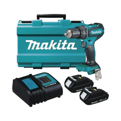MAKITA Rotomartillo/Taladro Inalámbrico (1/2") de 1,900 RPM, 18Vcc, Torque 50 N.m. Incluye 2 Bat. (1.5Ah) y Cargardor. SIN CARBONES. MOD: DHP-485-SYE