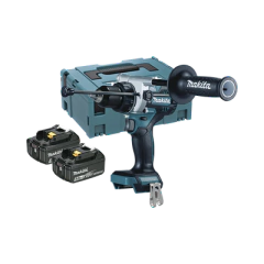 MAKITA Taladro combinado BL 18 V LXT 5.0 Ah 130 Nm. Incluye 2 baterías 5.0 Ah, cargador rápido y maletín Makpac. MOD: DHP-486-RTJ