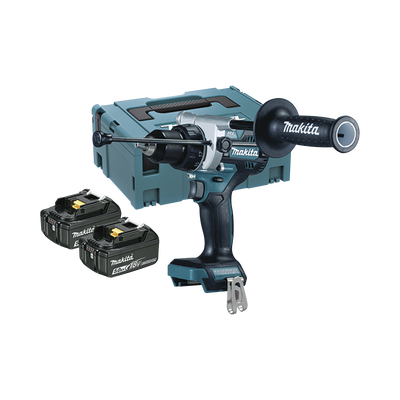 MAKITA Taladro combinado BL 18 V LXT 5.0 Ah 130 Nm. Incluye 2 baterías 5.0 Ah, cargador rápido y maletín Makpac. MOD: DHP-486-RTJ