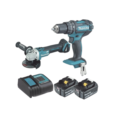 MAKITA KIT (DHP482 ROTOM.+ DGA456 MINI ESM.) LI-ION 1 BAT 5.0 AH Y CARG C/LUZ 18V MOD: DLX2402ST