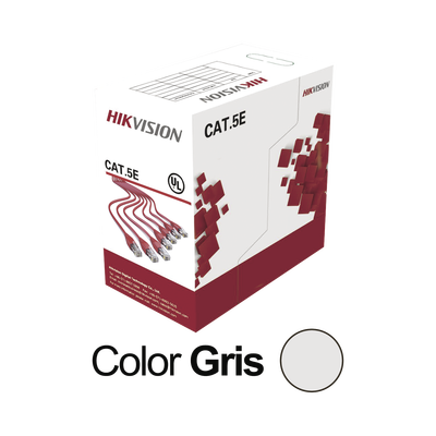HIKVISION Bobina de Cable UTP 305 Metros / Cat5E (24 AWG) / Color Gris / PVC (CM) / Uso en Interior / 100% Cobre / Aplicaciones de CCTV y Redes de Datos DS-1LN5E-S