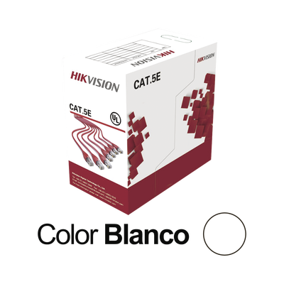 HIKVISION Bobina de Cable UTP 305 Metros / Cat5E (24 AWG) / Color Blanco / PVC (CM) / Uso en Interior / 100% Cobre / Aplicaciones de CCTV y Redes de Datos MOD: DS-1LN5E-SW