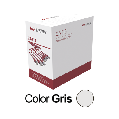 HIKVISION Bobina de cable UTP 305 mts / Cat6 (23 AWG) / Color Gris / PVC (CM) / Uso en Interior / 100% Cobre / Aplicaciones de CCTV y Redes de Datos DS-1LN6U-G