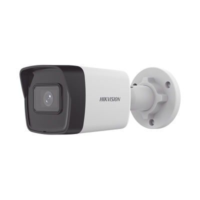 HIKVISION Bala IP 2 Megapixel / Lente 2.8 mm / ACUSENSE Lite (Detección de Movimiento en Humanos) / Micrófono Integrado / 20 mts IR EXIR / Exterior IP67 / H.265+ / PoE / ONVIF MOD: DS-2CD1021G2-IU