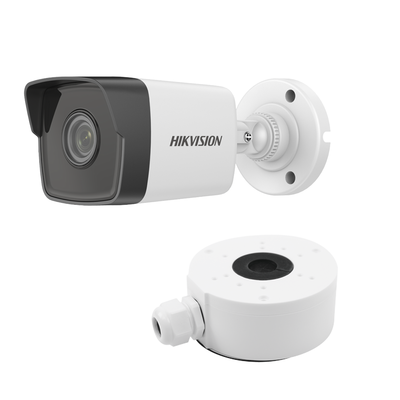 HIKVISION KIT DE CÁMARA + MONTAJE / Bala IP 4 Megapixel / Lente 2.8 mm / 30 mts IR / WDR 120 dB / Exterior IP67 / Hik-Connect P2P / H.265+ / PoE MOD: DS-2CD1043G0-I(C)/XSP