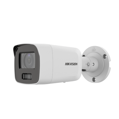 HIKVISION Bala IP 8 Megapixel / Imagen a Color 24/7 / PoE / Lente 2.8 mm / Luz Blanca 40 mts / Exterior IP67 / WDR 130 dB / Captura Facial / Videoanaliticos (Filtro de Falsas Alarmas) / Micrófono Integrado / Metal / MicroSD MOD: DS-2CD2087G2-L(U)(C)
