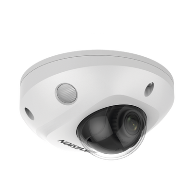 HIKVISION Mini Domo IP 2 Megapixel / Lente 2.8 mm / 15 mts IR EXIR / Micrófono Integrado /Exterior IP66 / IK08 / PoE / Entrada y salida de Audio y Alarmas / H.265+ / Videoanaliticos Integrados / Onvif / MicroSD DS-2CD3525G0-IS