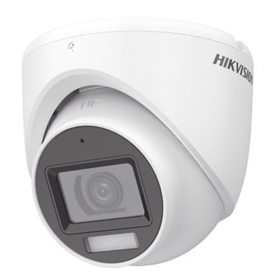 HIKVISION Cámara LUZ DUAL (IR + LUZ BLANCA) / Domo TurboHD 2 Megapixel (1080p) / Luz Blanca 20 mts / Gran Angular 106° / Lente 2.8 mm / 30 mts IR EXIR / Exterior IP67 / 4 Tecnologías / Micrófono Integrado MOD: DS-2CE76D0T-LMFS