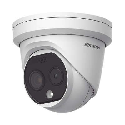 HIKVISION Turret IP Dual / Térmica 1.8 mm (160 x 120) / Óptico 2 mm (4 Megapixel) / DETECCIÓN DE PERSONAS 53 m /15 mts IR / Exterior IP67 / PoE / Termométrica / Detección de Fuego / Detección de Te / Micro SD 32 GB Incluida MOD: DS-2TD1217-2/PA