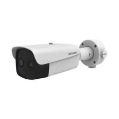 HIKVISION Bala IP Dual / Térmica 15 mm (384 X 288 ) / Óptico 6 mm (4 Megapixel) / 50 mts IR / IP66 / PoE / Termométrica / Detección de Temperatura y Fuego / MicroSD MOD: DS-2TD2637-15/P(B)
