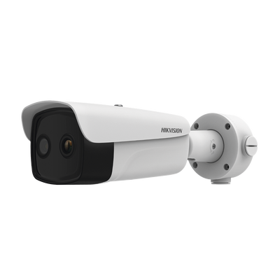 HIKVISION Bala IP Dual / Térmica 15 mm (384 X 288 ) / Óptico 6 mm (4 Megapixel) / 50 mts IR / IP66 / PoE / Termométrica / Detección de Temperatura / MicroSD MOD: DS-2TD2637-15/QY