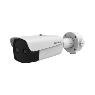 HIKVISION Bala IP Dual / Térmica 35 mm (384 X 288 ) / Óptico 15 mm (4 Megapixel) / 100 mts IR / IP66 / PoE / Termométrica / Detección de Temperatura / MicroSD MOD: DS-2TD2637-35/QY
