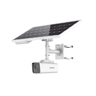HIKVISION Kit Solar IP All in One / Cámara Bala ColorVu 4 Megapixel / Lente 4mm / Panel Solar / Batería de Respaldo de Litio 23.2Ah (Hasta 24 Días) / Conexión 4G / Accesorios de Instalación MOD: DS-2XS2T47G0-LDH/4G/C18S40