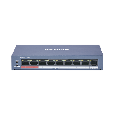 HIKVISION Switch PoE+ / No Administrable / 8 Puertos 10/100 Mbps PoE+ / 1 Puerto 100 Mbps Uplink / PoE hasta 250 metros / 60 W MOD: DS-3E0109P-E/M(B)