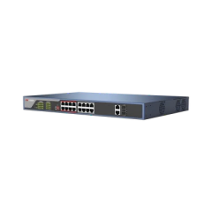 HIKVISION Switch PoE 250 Metros Larga Distancia / 16 Puertos 802.3at (30 W) 100 Mbps + 2 Puertos Gigabit + 2 Puertos SFP DS-3E03-18PE