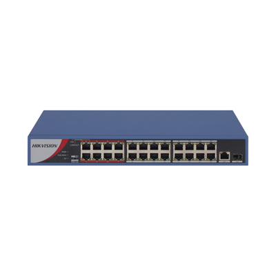 HIKVISION Switch PoE+ / No Administrable / 24 Puertos 10/100 Mbps PoE+ / 1 Puerto 10/100/1000 Mbps + 1 Puerto SFP Uplink / PoE hasta 250 metros / 230 W MOD: DS-3E0326P-E/M(C)