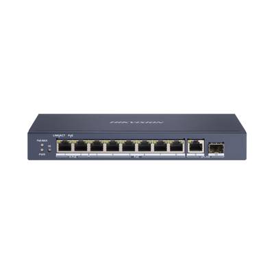 HIKVISION Switch PoE+ / No Administrable / 6 Puertos 10/100 Mbps PoE+ / 2 Puertos 10/100 PoE++(90 W) / 1 Puerto 10/100/1000 Uplink + 1 puerto SFP / PoE hasta 250 metros / 110 W MOD: DS-3E0510HP-E