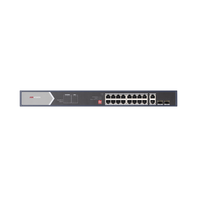 HIKVISION Switch PoE+ / No Administrable / 12 puertos 10/100 Mbps PoE+(30 W) + 4 puertos 10/100 Mbps PoE++(90 W) / 2 puertos 10/100/1000 Mbps + 2 puertos SFP de Uplink / PoE hasta 250 metros / 225 W MOD: DS-3E0520HP-E