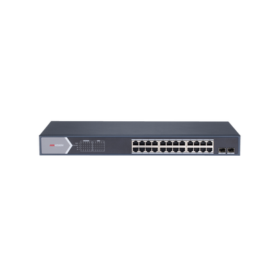 HIKVISION Switch Gigabit PoE+ / Administrable / 24 puertos 10/100/1000 Mbps PoE+ / 2 puertos SFP / configuración remota desde Hik-PartnerPro / PoE hasta 250 metros / 370 W MOD: DS-3E1526P-SI