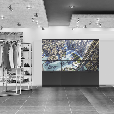 HIKVISION Kit Videowall Comercial 3X3 / Incluye 9 Pantallas 55" / 3 Controladores de 2 Entradas HDMI / Base de Piso MOD: DS-CW3X3LUY-55