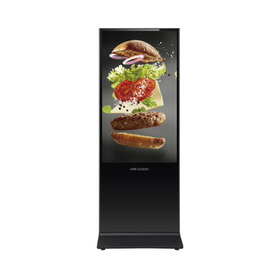 HIKVISION Monitor LED de 43" con Resolución 4K para Publicidad Digital con Apariencia Metálica / Base para Piso / Altavoz Integrada / WiFi / 1 Puerto LAN / Android 8.1 / Uso 24/7 MOD: DS-D6043UL-B/S(IN)