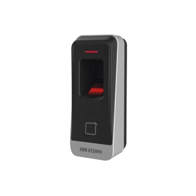 HIKVISION Lector esclavo MIFARE IP65 / Huella Digital / Lector de Tarjetas de Proximidad / RS-485 / Interior y Exterior / Requiere Panel de Control de Acceso DS-K2604,02,01 MOD: DS-K1201A-MF