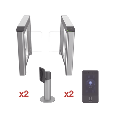 HIKVISION Kit de Torniquete con Terminales Faciales incluidas / Montajes Incluidos / Izquierdo y Derecho / Carril de 90 cms / 3,000,000 MCBF / 4 Pares de IR DS-K3B220-KIT