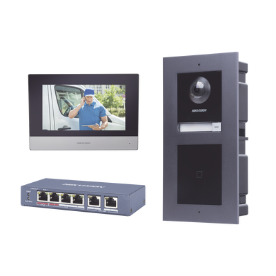 HIKVISION KIT de Videoportero IP con llamada a App de Smartphone y Lector de Tarjetas EM / 2da Generación (Modular) / Montaje para EMPOTRAR incluido DSKIS601-V2