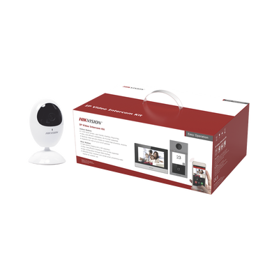 HIKVISION Kit de Videoportero IP PoE Estandar con llamada a App de Smartphone (Hik-Connect) / Apertura con tarjeta MIFARE / Frente de calle IK08 & IP65 / Soporta 2 puertas + 1 Cámara WiFi / DS-2CV2U21FD-IW MOD: DS-KIS604-P(B)/CAM