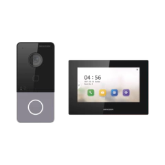 HIKVISION Kit de Videoportero IP LITE con llamada a App de Smartphone (Hik-Connect) / Apertura con tarjeta / Soporta PoE Estándar / Incluye 1 MONITOR MOD: DS-KIS605-PLB(K1)