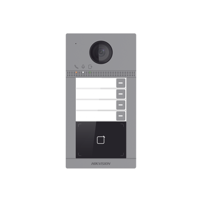 HIKVISION Videoportero IP 2 Megapixel / Llamada y Apertura Remota desde App Hik-Connect / PoE / Exterior IP65 + Antivandalico IK08 / 4 Departamento / Apertura con Tarjeta / Soporta 2 Puertas y hasta 6 Monitores DS-KV8413-WME1(C)