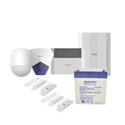 HIKVISION KIT Panel de Alarma AX HYBRID PRO / 1 Panel Híbrido / 1 Teclado LCD / 1 PIR / 2 Contactos Magnéticos / 1 Sirena Azul / 1 Batería 12 vcc 4.5 Amp MOD: DS-PHA64-LP/PACK(B)