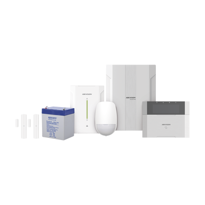 HIKVISION KIT Panel de Alarma HYBRID PRO / 1 Panel Híbrido / 1 Teclado LCD / 2 Contactos Magnéticos Inalámbricos / 1 PIR Inalámbrico / 1 Batería 12 vcc 4.5 Amp MOD: DS-PHA64-LP/RF
