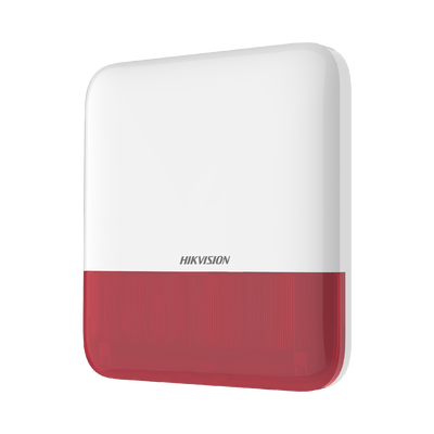 HIKVISION (AX PRO) Sirena Inalámbrica con Estrobo Rojo para Exterior IP65 / 110 dB MOD: DS-PS1-E-WB/R