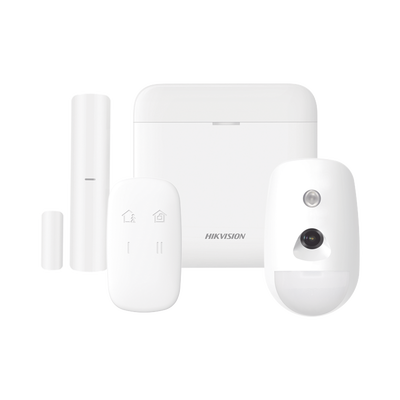 HIKVISION (AX PRO) KIT de Alarma AX PRO / Incluye: 1 Hub con bateria de respaldo / 1 Sensor PIR / 1 Contacto Magnético / 1 Control Remoto / 1 Cámara IP / WiFi / Compatible con Hik-Connect P2P DS-PWA48-K-CAM