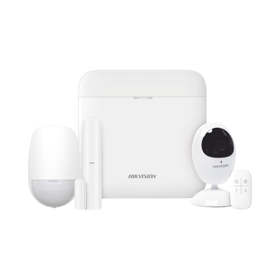 HIKVISION (AX PRO) KIT de Alarma AX PRO con GSM (3G/4G) / Incluye: 1 Hub / 1 Sensor PIR con Cámara / 1 Contacto Magnético / 1 Control Remoto / WiFi / Compatible con Hik-Connect P2P DS-PWA48-KS/CAM