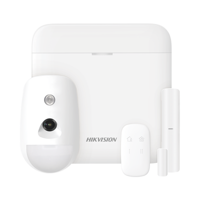HIKVISION (AX PRO) KIT de Alarma AX PRO con GSM (3G/4G) / Incluye: 1 Hub con bateria de respaldo / 1 Sensor PIR / 1 Contacto Magnético / 1 Control Remoto / 1 Cámara IP / Wi-Fi / Compatible con Hik-Connect P2P / DS-2CV2U21FD-IW DS-PWA48-KS-CAM