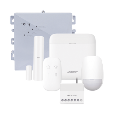 HIKVISION (AX PRO + YONUSA) KIT de Alarma AX PRO / Incluye: 1 Hub con bateria de respaldo / 1 Energizador 2500Mts Lineales / 1 Relevador 0 a 36 Vcc (Max. 5 A) con Entrada de Alarma 27/7 / 1 Keyfob / 1 PIR Interior / 1 Magnético MOD: DS-PWA48K-SYSNGV2